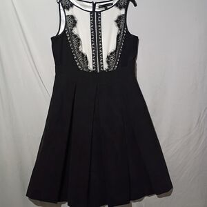 White House Black Market Black and White Pleated A Line Formal Dress